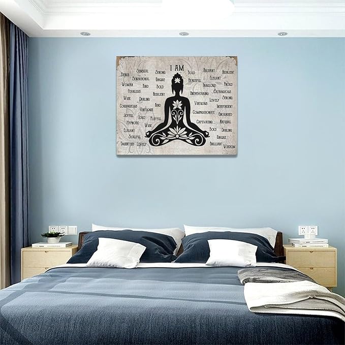 Zen Buddhism Canvas Wall Art Lotus Buddha Pictures Decor Canvas Motivational Painting Prints Wall Decor Framed Buddhist Artwork Gifts for Home Living Room Bedroom 20"x16"