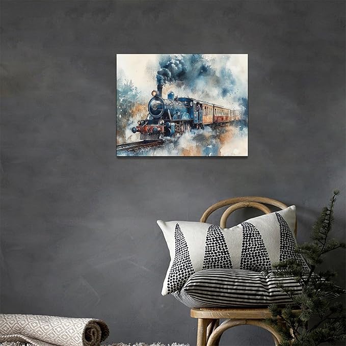 Fleruku Train Wall Art Train Wall Decor Pictures Canvas Painting Artwork Home Decorations For Living Room Bedroom Bathroom Office Nursery Classroom 16"x12"