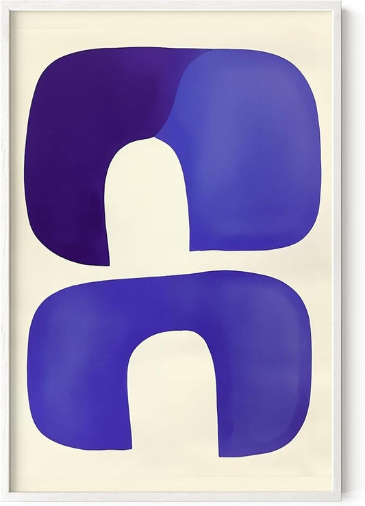 HAUS AND HUES Modern Abstract Wall Art - Blue and Green Living Room Art, Modern Artwork for Walls, Minimalist Picture for Living Room(Blue Tribal Shapes, White Frame, 24x36)