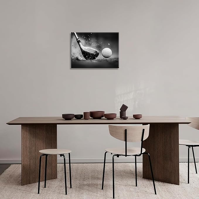 Olivine Golf Wall Art, Pictures Wall Decor, Black and White Sport Paintings, Golfing Sports Canvas Prints, Framed Artwork for Living Room Bedroom Bathroom Office Home Decoration 16"x12"