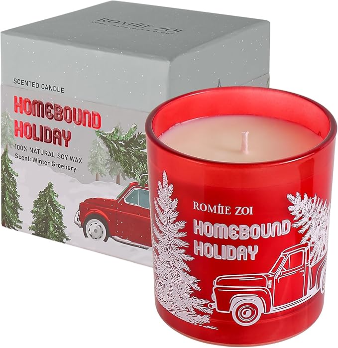 Christmas Scented Jar Candle - 6oz Soy Wax - Holiday Infused with Winter Greenery Aroma - with Beautiful Box Special for Decoration Gifts