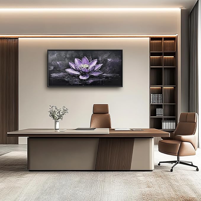 Kylora Lotus Wall Art Purple Lotus Flower Pictures Wall Decor Zen Meditation Large Master Over Above Bed Canvas Prints Horizontal Modern Artwork Painting Home Office Decorations For Bedroom 30"x60"