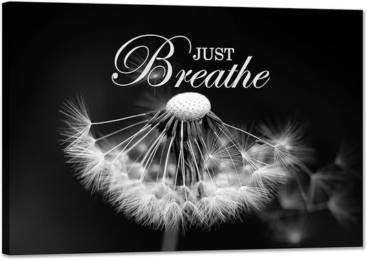 SKASNFAI Zen Wall Art Just Breathe Canvas Picture Positive Inspirational Dandelion Framed Artwork Poster Mental Health Office Pictures Wall Decor for Bathroom (20L x 30W)