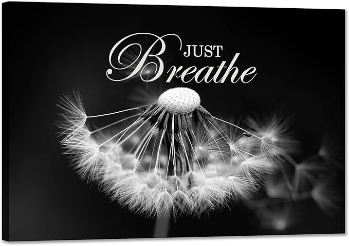 SKASNFAI Zen Wall Art Just Breathe Canvas Picture Positive Inspirational Dandelion Framed Artwork Poster Mental Health Office Pictures Wall Decor for Bathroom (28L x 44W)