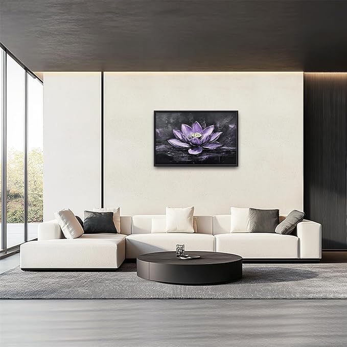 Kylora Lotus Wall Art Purple Lotus Flower Pictures Wall Decor Zen Prints Modern Artwork Meditation Painting Home Office Decorations For Kitchen Bathroom Bedroom Dining Living Room 36"x24"