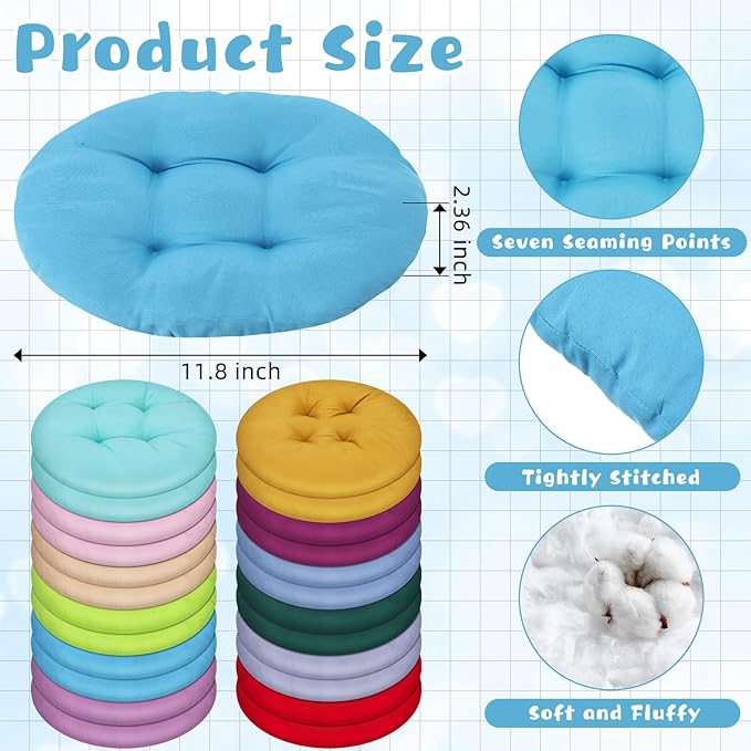24 Pcs Round Floor Cushions Floor Pillows Meditation Seat Pillows Flexible Seating for Adults Kids, Chair Cushions for Classroom, Nursery, Living Room, Yoga(Small 11.8 Inch,Multi Color)