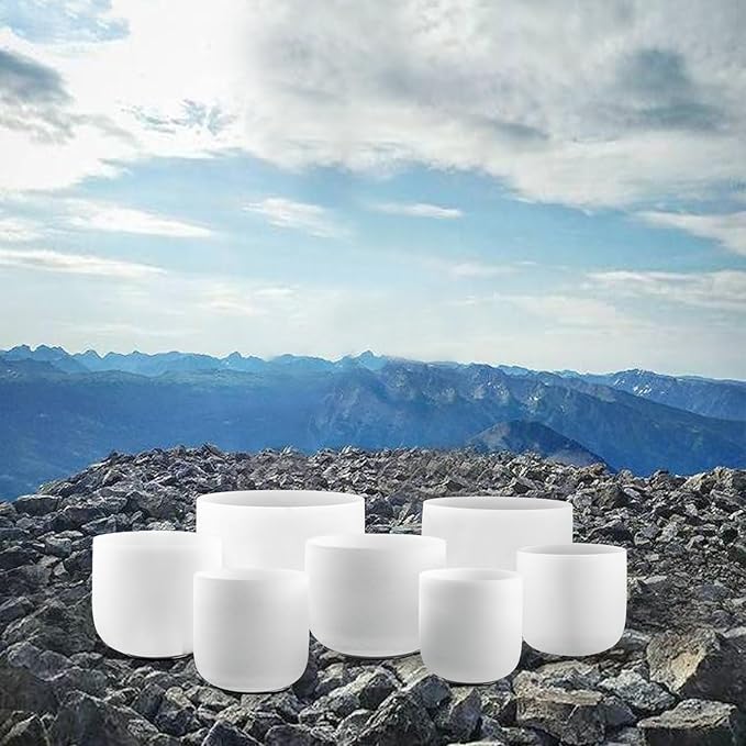 KRESEC 440Hz 6-12 Inch Crystal Singing Bowls Set of 7 – Chakra Tuned Quartz Sound Bowls for Meditation, Yoga, Reiki & Healing with Padded Cases, Suede Mallets & Silicone O-Rings