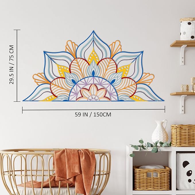 Resama Large Metal Mandala Wall Decor, Unique Lotus Flower Wall Art, Suitable for Office and Home Indoor and Outdoor Decoration (Colorful, 59‘’x29.5‘’/ 150x75cm)