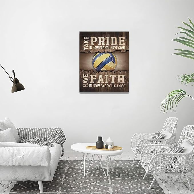 Fleruku Rustic Volleyball Wall Art Sports Wall Decor Inspirational Quotes Brown Pictures Volleyball Sign Canvas Painting Artwork Home Decorations for Boy Man Teenager Fans Bedroom Living Room 16"x20"