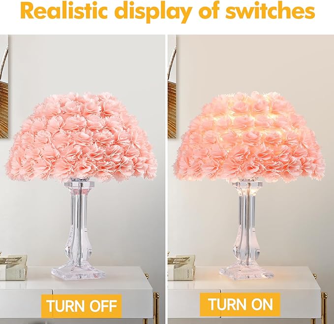 Pink Table Lamp Flower Bedside Lamp Artificial Flower Nightstand Light Desk Lamp Girl Christmas Gift for Wedding Bedroom Living Room Study Rooms Restaurants Hotel Flower Lamp