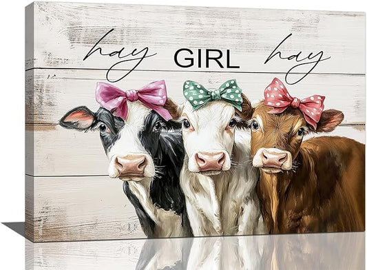Olivine Cow Wall Art, Farmhouse Pictures Wall Decor, Cows Painting, Country Rustic Canvas Prints, Framed Artwork for Living Room Bedroom Bathroom Home Decoration 24"x16"