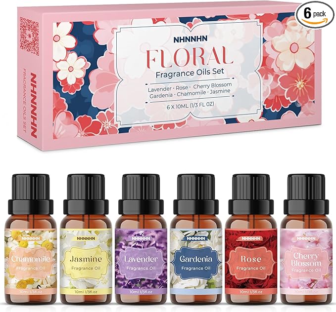 Floral Essential Oil Blends - Pure Essential Oils Set for Diffuser for Home - Lavender, Rose, Jasmine, Cherry Blossom, Gardenia, Chamomile for Aromatherapy, Humidifiers, Candle & Soap Making, 6x10ml