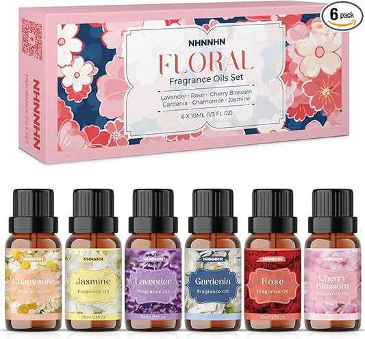 Floral Essential Oil Blends - Pure Essential Oils Set for Diffuser for Home - Lavender, Rose, Jasmine, Cherry Blossom, Gardenia, Chamomile for Aromatherapy, Humidifiers, Candle & Soap Making, 6x10ml
