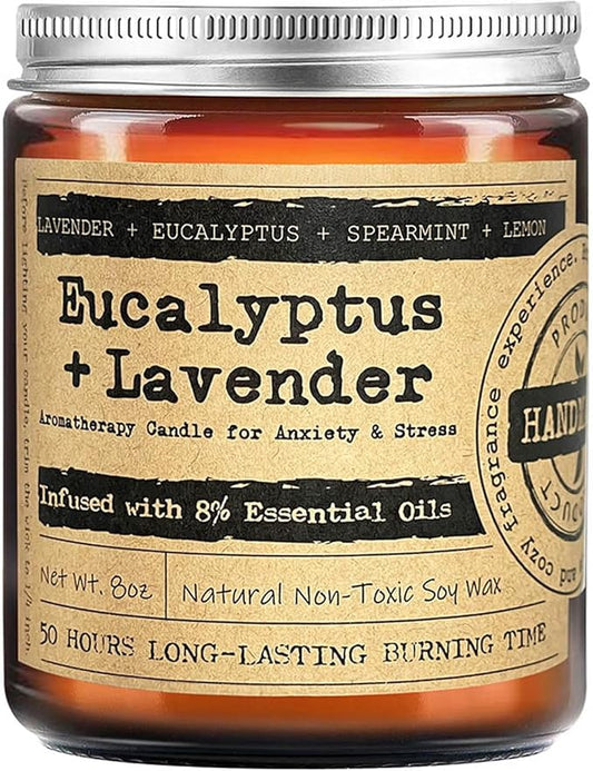 KOTKAS Lavender Eucalyptus Scented Candles - 8oz Natural Scented Soy Candles Non Toxic, Aromatherapy Eucalyptus Lavender Candles Gifts for Women Bath Relaxing Calming Soothing Relaxation Stress Relief