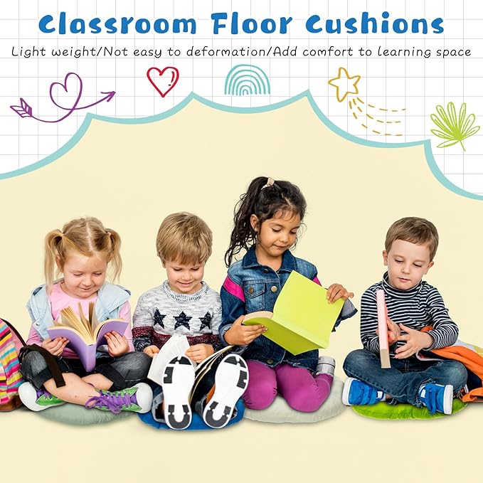 24 Pcs Round Floor Cushions Floor Pillows Meditation Seat Pillows Flexible Seating for Adults Kids, Chair Cushions for Classroom, Nursery, Living Room, Yoga(Medium 15.7 Inch,Blue-Green)