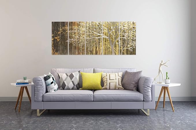 RICHSPACE ARTS Gold Metal Tree Wall Decor Large Modern Nature Landscape Paintings Wall Art 3d Metallic Sculpture Contemporary Artwork with Metal Texture for Living Room Dining Room