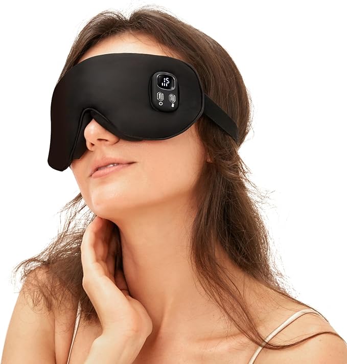 Heated Eye Mask for Dry Eye Relief, Cordless Warm Compress Sleep Mask with 4 Heat Settings & Timer, Rechargeable Silk Eyes Warmer for Migraine, Travel, Women Men Black