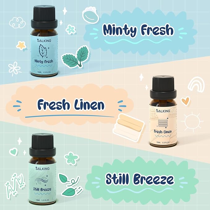SALKING Laundry Collection Essential Oils Set, Pure Essential Oil for Diffuser, Clean Aromatherapy Fragrance Oil Gift Set, Use with Wool Dryer Balls, Citrus Clean, Lavender Fields, Still Breeze