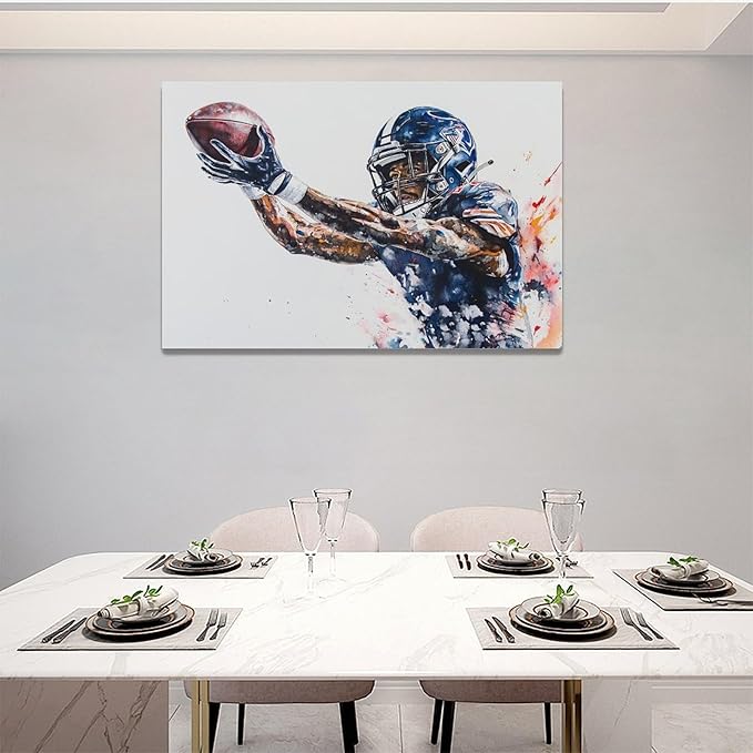 Football Wall Art Football Player Wall Decor Sports Pictures Canvas Painting Framed Artwork Home Decorations for Boy Room Living Room Bedroom Bathroom Office 24"x16"