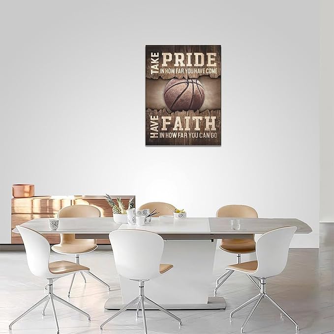 Fleruku Rustic Basketball Wall Art Sports Wall Decor Inspirational Quotes Brown Pictures Basketball Sign Canvas Painting Artwork Home Decorations For Boy Man Teenager Fans Bedroom Living Room 12"x16"