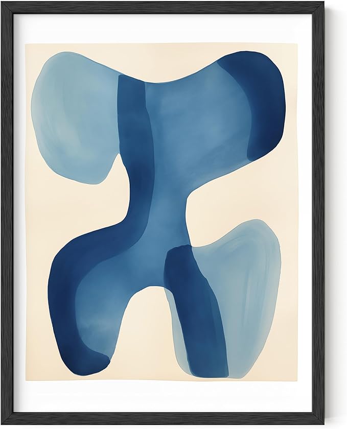 HAUS AND HUES Modern Abstract Wall Art - Blue and Green Living Room Art, Modern Artwork for Walls, Minimalist Picture for Living Room(Blue Shapes, Black Frame, 12x16)