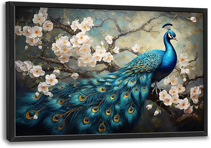 Peacock Large Framed Wall Art for Living Room Peacock Pictures Wall Decor Canvas Print Painting Home Decorations Artwork for Office Bedroom 36x24 inch