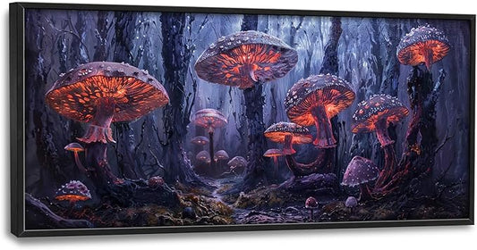 Large Mushroom Framed Wall Art for Living Room Forest Mushroom Canvas Wall Decor Rustic Pictures Print Painting Artwork Modern Home Decorations for Bedroom Office 60x30 inch
