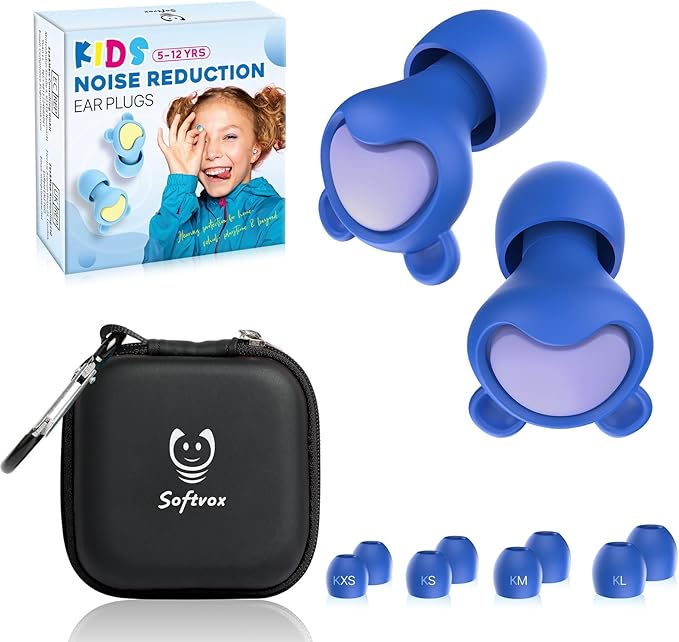 Ear Plugs for Kids (6-12 yrs) & Adults with Small Ear Canal - Noise Reduction Earplugs for Airplane, Focus, Travel, Concert, Socializing Sports, Noise Sensitivity, 8 Tips in XS/S/M/L, 26 dB