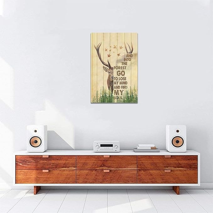 Deer Decor wall art Peace and nature canvas Pictures Forest Wall Decor Elk Canvas Prints Painting Framed Artwork for Bathroom living room Bedroom 16"x24"