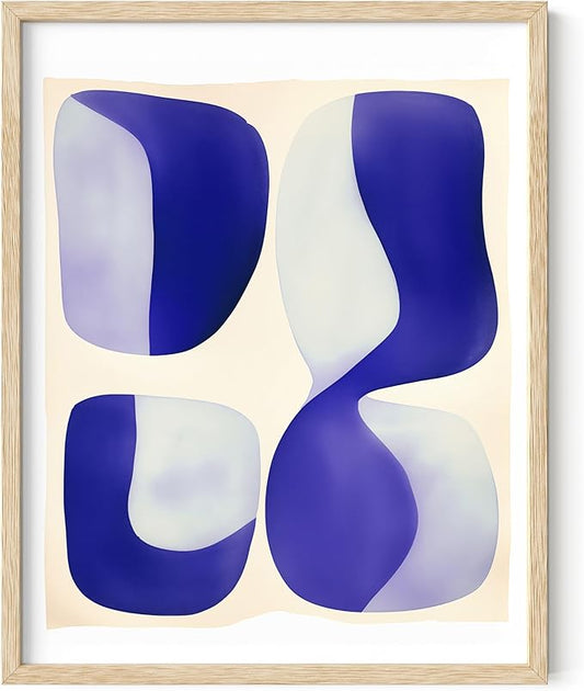 HAUS AND HUES Modern Abstract Wall Art - Blue and Green Living Room Art, Modern Artwork for Walls, Minimalist Picture for Living Room(Blue Tribal Shapes 2, Beige Frame, 11x14)