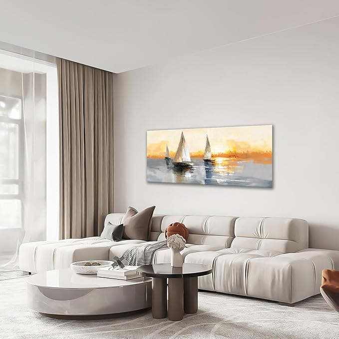 Large Sailboat Wall Art Nautical Boat Pictures Wall Decor Abstract Coastal Canvas Prints Painting Modern Framed Artwork for Bedroom Living Room Dining Room Bathroom Office 60"x30"