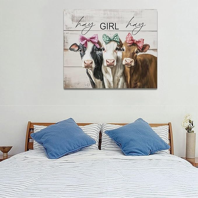 Olivine Cow Wall Art, Farmhouse Pictures Wall Decor, Cows Painting, Country Rustic Canvas Prints, Framed Artwork for Living Room Bedroom Bathroom Home Decoration 24"x20"
