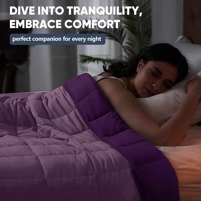 yescool Weighted Blanket for Adults (17 lbs, 60" x 80", Purple) Cooling Heavy Blanket for Sleeping Perfect for 110-130 lbs, Queen Size Breathable Blanket with Premium Glass Bead, Machine Washable