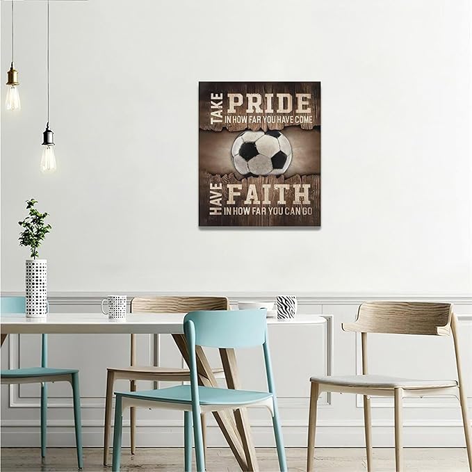 Fleruku Rustic Soccer Wall Art Sports Wall Decor Inspirational Quotes Brown Pictures Soccer Sign Canvas Painting Artwork Home Decorations for Boy Man Teenager Fans Bedroom Living Room 20"x24"