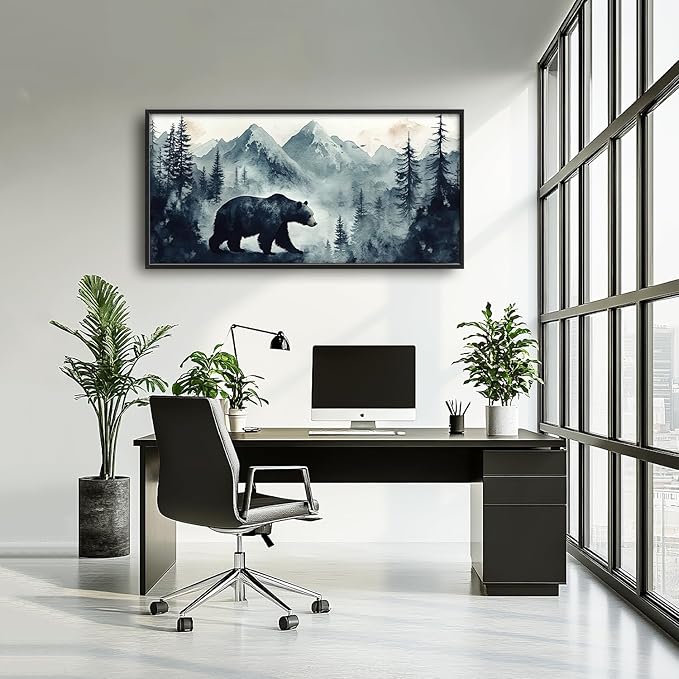 SweetFox Extra Large Forest Bear Framed Wall Art for Living Room, Bear Pictures Oversized Wall Decor Abstract Big Canvas Painting Print Home Artworks for Bathroom Master Bedroom Office 60L X 30W