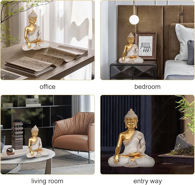 Buddha Statue for Home Decor Gold 10.2IN-Buddha Statues for Zen Decor - Buddha Statue for Spiritual-Buddha Decor for Living Room-Buda – Indoor Buddha Gift for Relaxation, Meditation or Shrine