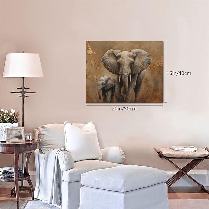 Elephant Wall Art African Animal Pictures Elephant Family Canvas Painting Decoration Artwork Framed Wall Decor Gifts for Women Girl Living Room Kids Bedroom 16"x20"