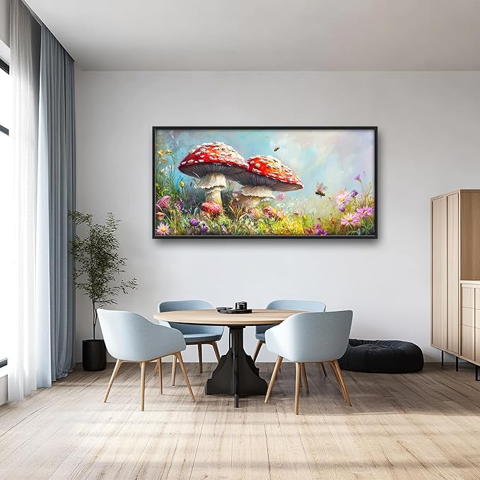 Mushroom Wall Art Mushroom Pictures Wall Decor Cottagecore Plant Botanical Large Master Over Above Bed Canvas Prints Horizontal Modern Artwork Painting Home Office Decorations For Bedroom 30"x60"