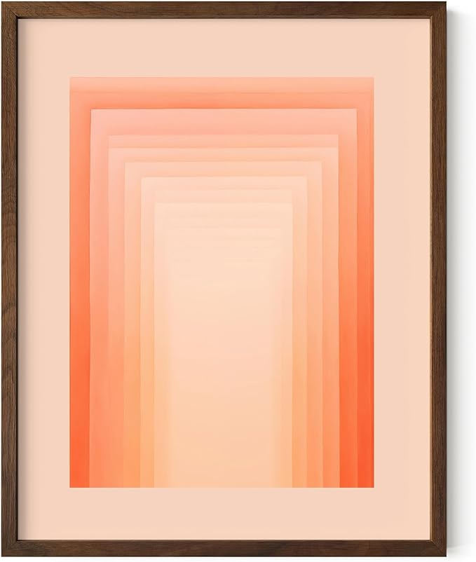 HAUS AND HUES Colorful Abstract Wall Art - Minimalist Retro Picture for Living Room Decor, Red and Pink Modern Wall Art Painting (Pink Geometric, Walnut Frame, 11x14)