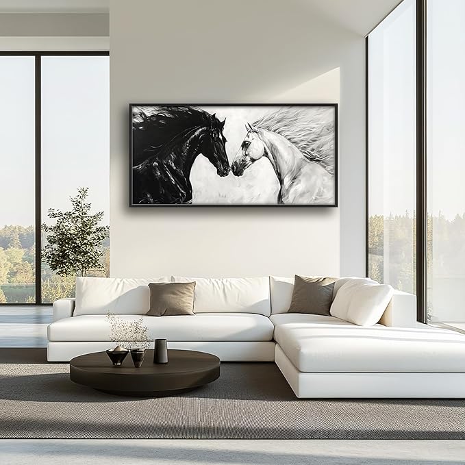 Horse Wall Art Western Horse Pictures Wall Decor Large Black and White Canvas Prints Framed Artwork Paintings Home Office Decorations for Living Room Bedroom Dinning Room Corridor 60"x30"