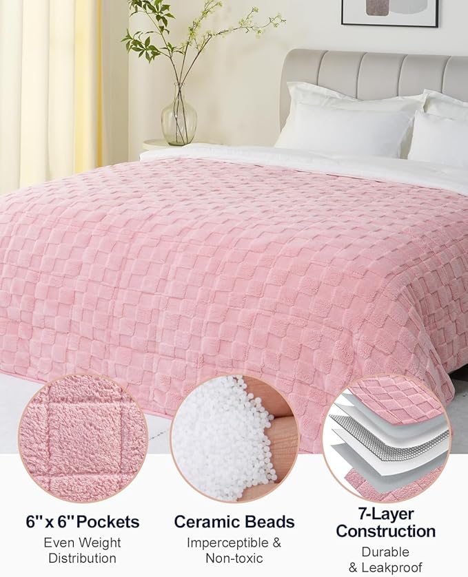 Kivik Dual Sided Weighted Blankets for Adults, Buttery Soft Stylish Checkered Heavy Blankets for Couch Sofa Bed - Ultra-Fluffy Fabric Brings Cloud-Like Comfort (60"x80"，Pink，20 Pounds)