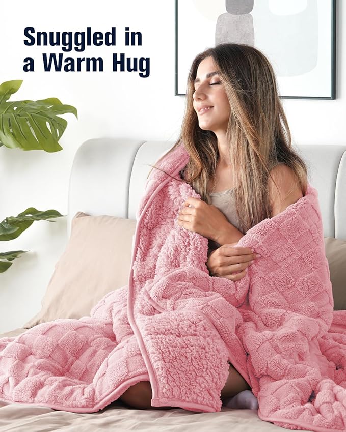Kivik Dual Sided Weighted Blankets for Adults, Buttery Soft Stylish Checkered Heavy Blankets for Couch Sofa Bed - Ultra-Fluffy Fabric Brings Cloud-Like Comfort (60"x80", Pink, 15 Pounds)
