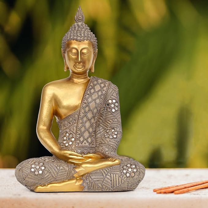 Buddha Statue for Home Decor Gold 12.4”-Buddha Statues for Zen Decor - Spiritual Décor-Buddha Decor for Living Room-Buda – Budda – Indoor Buddha Gift for Relaxation, Meditation or Shrine…