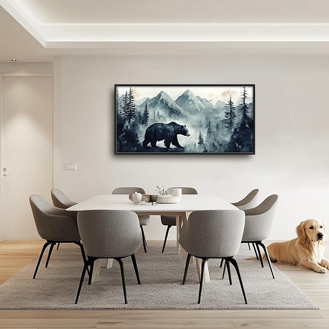 SweetFox Extra Large Forest Bear Framed Wall Art for Living Room, Bear Pictures Oversized Wall Decor Abstract Big Canvas Painting Print Home Artworks for Bathroom Master Bedroom Office 60L X 30W