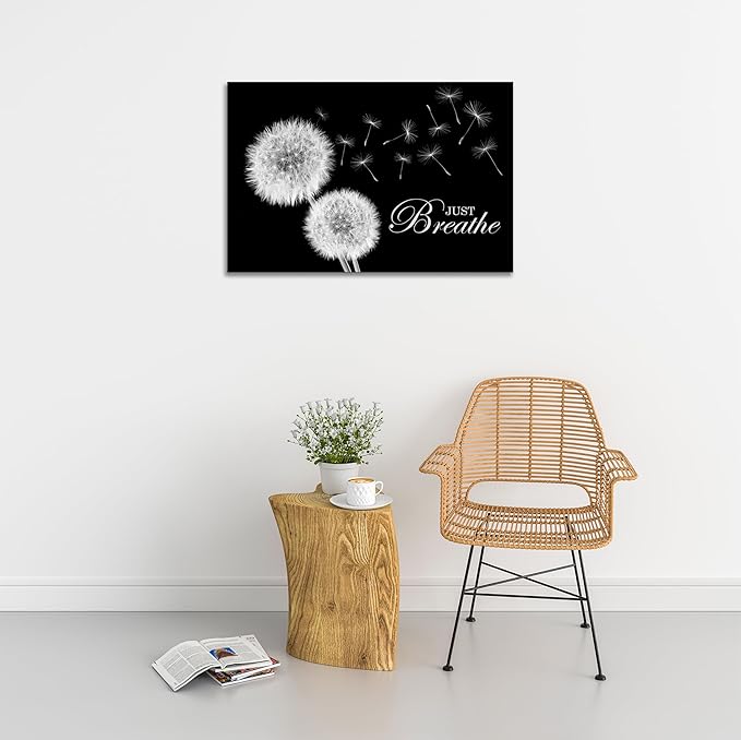 SKASNFAI Zen Wall Decor Motivation Dandelion Just Breathe Canvas Print Artwork Motivation Positive Wall Art for Inspirational Quotes Yoga Room (28L x 44W)