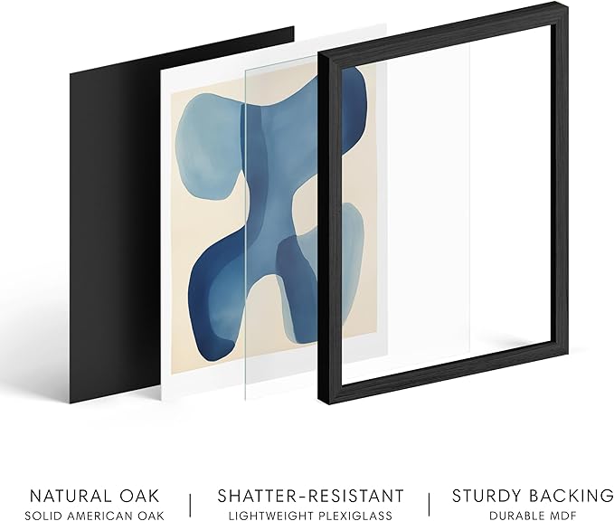 HAUS AND HUES Modern Abstract Wall Art - Blue and Green Living Room Art, Modern Artwork for Walls, Minimalist Picture for Living Room(Blue Shapes, Black Frame, 11x14)