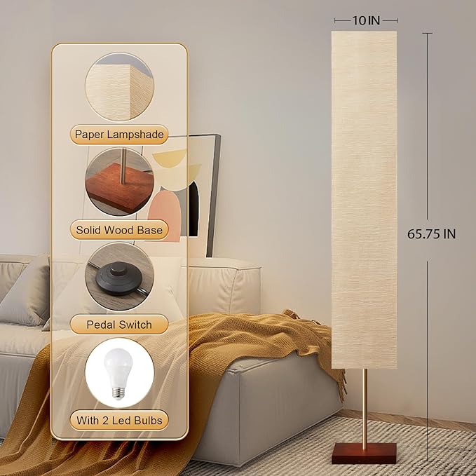 GyroVu 65“ Floor Lamp for Living Room, RGB Color Changing-2700K-6000K Corner Floor Lamp Standing Lamp for Living Room, Tall lamp with Remote Control for Bedroom, Office Beige(Bulbs Included)