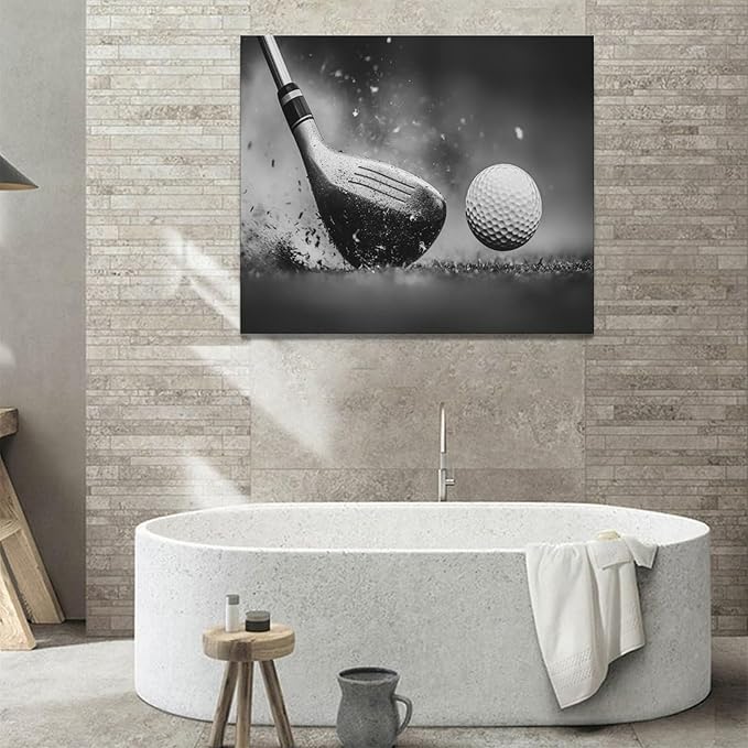 Olivine Golf Wall Art, Pictures Wall Decor, Black and White Sport Paintings, Golfing Sports Canvas Prints, Framed Artwork for Living Room Bedroom Bathroom Office Home Decoration 24"x20"