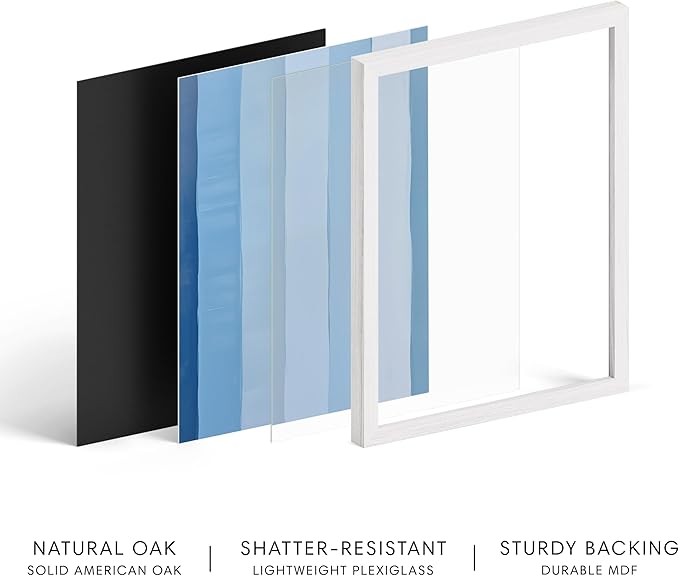 HAUS AND HUES Modern Abstract Wall Art - Blue and Green Living Room Art, Modern Artwork for Walls, Minimalist Picture for Living Room(Painted Stripes, White Frame, 11x14)