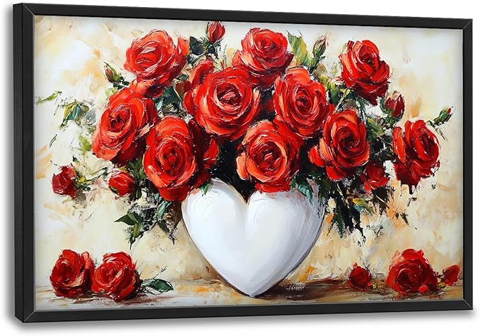 Kylora Rose Wall Art Red Flower Pictures Wall Decor Romantic Roses Prints Modern Artwork Red Roses Painting Home Office Decorations For Kitchen Bathroom Bedroom Dining Living Room 36"x24"